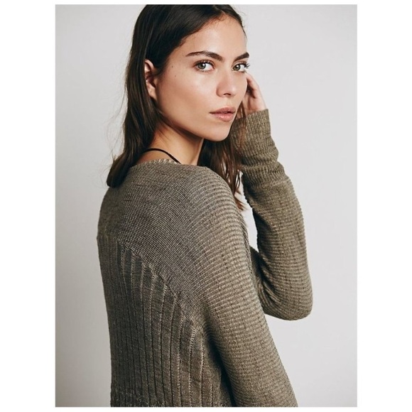 Free People Shadow Stripe Snap Button Duster Cardigan Taupe Beige Large - Picture 3 of 12